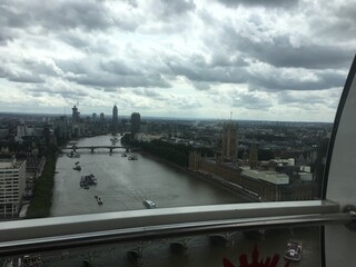 The view from the London Eye, looking out over the River Thames, Westminster Bridge and Big Ben