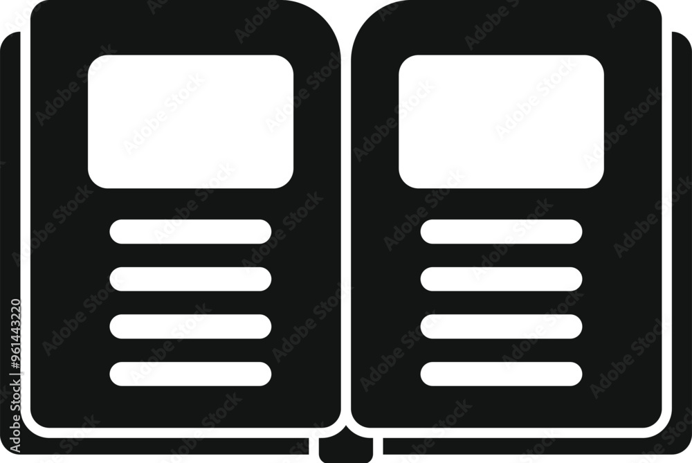 Poster simple icon representing an opened book, suggesting studying for an exam or following a syllabus