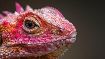 Fototapeta premium A tight shot of a pink-orange lizard's head against a black backdrop