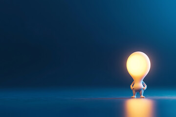 A creative light bulb figure standing alone against a blue backdrop, symbolizing inspiration and innovation.