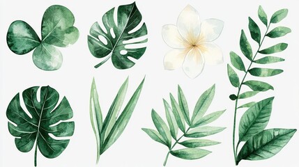 Fototapeta premium Watercolor Green Leaves Botanical Illustration Set
