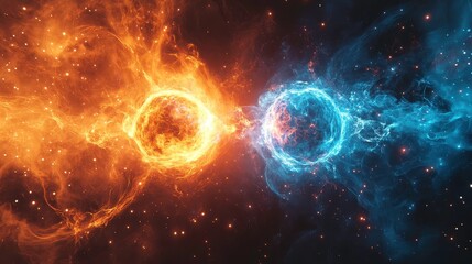 Obraz premium Visual representation of nuclear fusion and fission combined, energy interplay