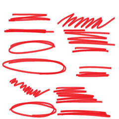 Obraz premium scribbles with a red marker, circle, outlining, underlining on a transparent background. grunge doodles in png format