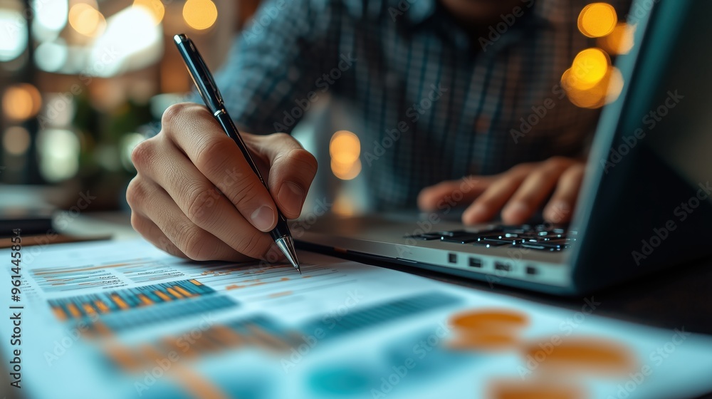 Aufkleber professional working on financial data with laptop. business professional is using a laptop to analy