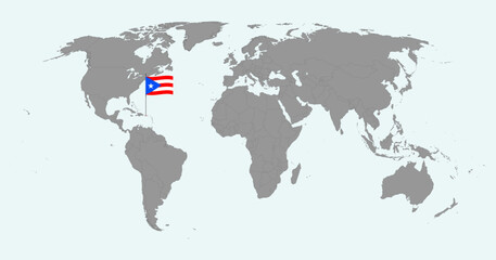 Obraz premium Pin map with Puerto Rico flag on world map. Vector illustration.