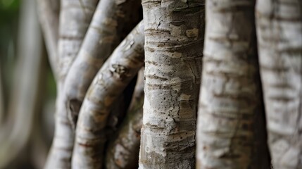 Naklejka premium A tight shot of tree trunks with a hazy tree trunk depicted in the backdrop
