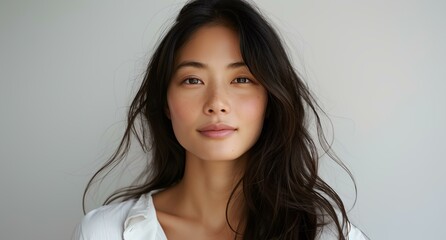 Fototapeta premium a woman with long hair and a white shirt