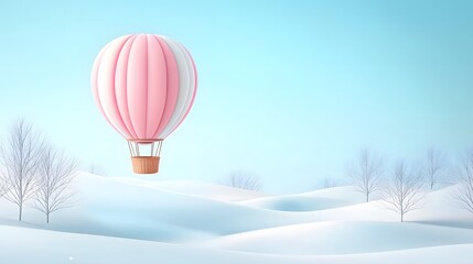 Obraz premium Pink Hot Air Balloon Over Snowy Landscape