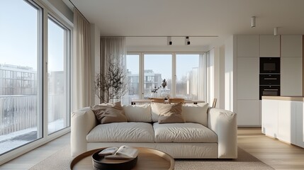 a living room with a couch and a table