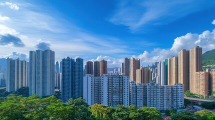 Fototapeta premium Hong Kong Skyscrapers and Blue Sky