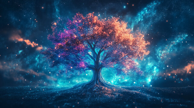 Imponujące drzewo życia, kt&oacute;re w swojej pełnej okazałości odzwierciedla idee indywidualności, obfitości i osobistego rozwoju.