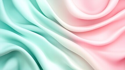 Obraz premium Soft pastel fabric waves blending mint and pink hues create a serene and elegant texture for creative design applications.