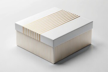 Softly glowing gold stripes wrap around the minimalist white shoebox, elevating the packaging to an elegant and