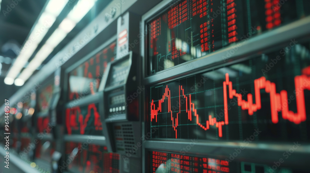 Aufkleber close-up view of stock exchange screens displaying real-time trading data in financial district