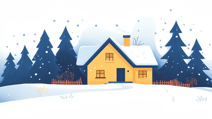 a house in the snow with trees in the background