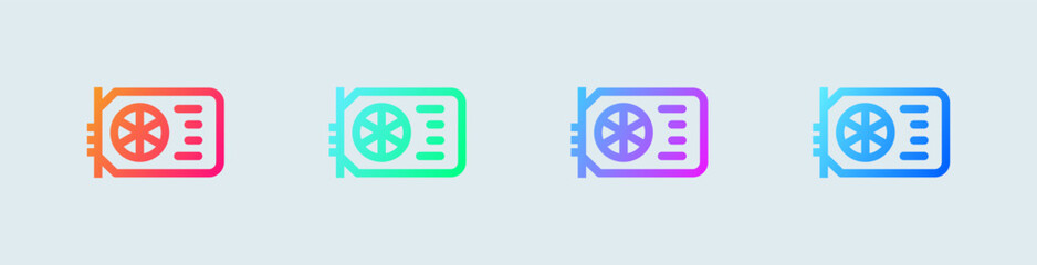 Graphic card line icon in gradient colors. Processor signs vector illustration.
