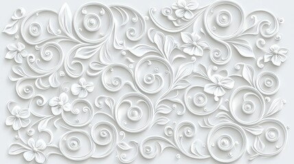 White  D Floral Pattern  Elegant Swirls and Flowers  Paper Art