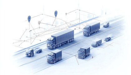 A simple line drawing of a futuristic AIdriven transport network with interconnected smart vehicles