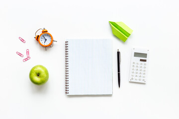 Student stationery with school supplies. Back to school concept