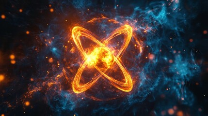 Detailed view of radiation emitted from atomic particles during nuclear fission, energy waves