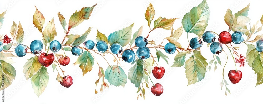 Wall mural set of watercolor berries on white background. fresh healthy set of berries including strawberries, 