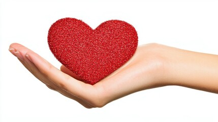 Obraz premium Hand Holding Red Heart Symbol on White Background - Love and Affection Concept Illustration