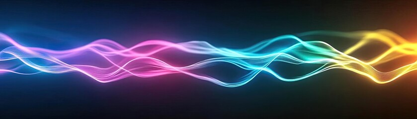 Obraz premium Vibrant abstract light waves in colorful hues create a dynamic visual effect, perfect for artistic or technological themes.