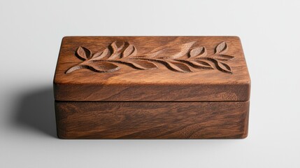 Custom wooden keepsake box with engraved design, rustic finish, 3D illustration