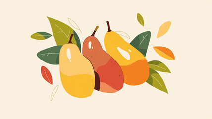 Vector illustration of mangoes, pears, lemons.