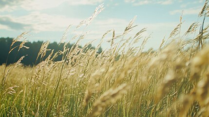 Obraz premium Golden Grass Field Under Sunny Sky