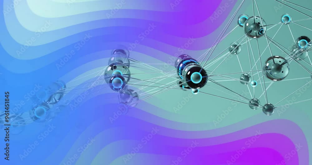 Poster network of interconnected nodes and lines over colorful gradient background, animation
