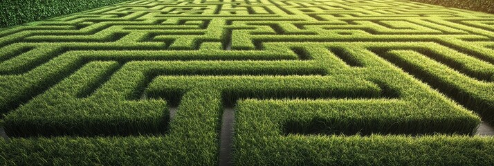 Naklejka premium A captivating aerial view of a football field transformed into a mesmerizing green maze. The intricate pathways symbolize challenges, decision-making, and the pursuit of a hidden goal.