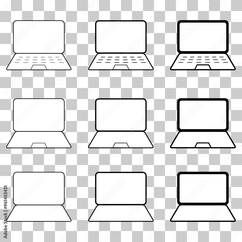 Poster set of laptop flat web icon, notebook computer technology symbol , blank display vector illustration