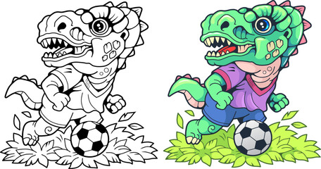 Funny dinosaur sportsman, coloring book for kids