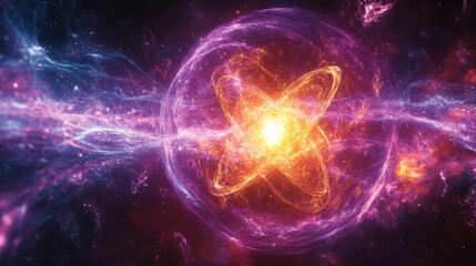 Obraz premium Fusion of atomic and nuclear fission processes, visualizing the complex energy dynamics