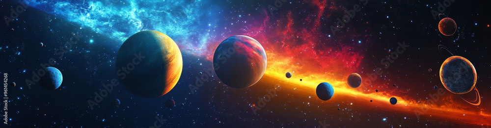 Aufkleber a captivating image showcasing a vibrant solar system with planets aligned in a mesmerizing cosmic d