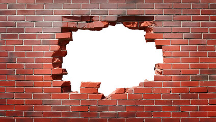 Old brick wall with a large hole in the middle. Abstract background in red and gray and with copy space.
