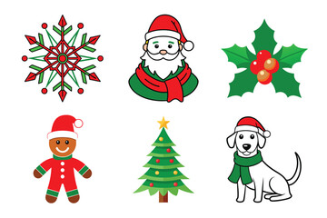 santa claus and christmas icon set