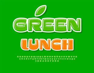 Vector healthy concept Green Lunch for Cafe, Restaurant, Menu. Green Glossy Font. Stylish Alphabet Letters and Numbers set.