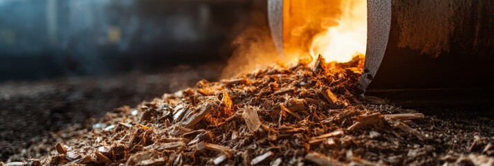 A close-up image of a biomass boiler consuming wood chips, showcasing the efficient and sustainable use of renewable resources for energy generation.