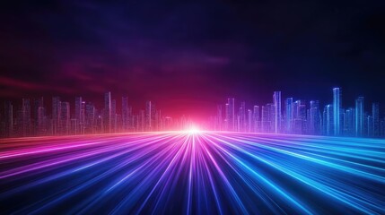 Dynamic neon light trails create a vibrant, futuristic cityscape, accentuating speed and technology in a colorful display.