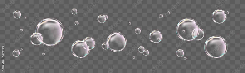 Aufkleber soap bubbles,vector collection realistic clear bubbles on transparent background. vector flying set 