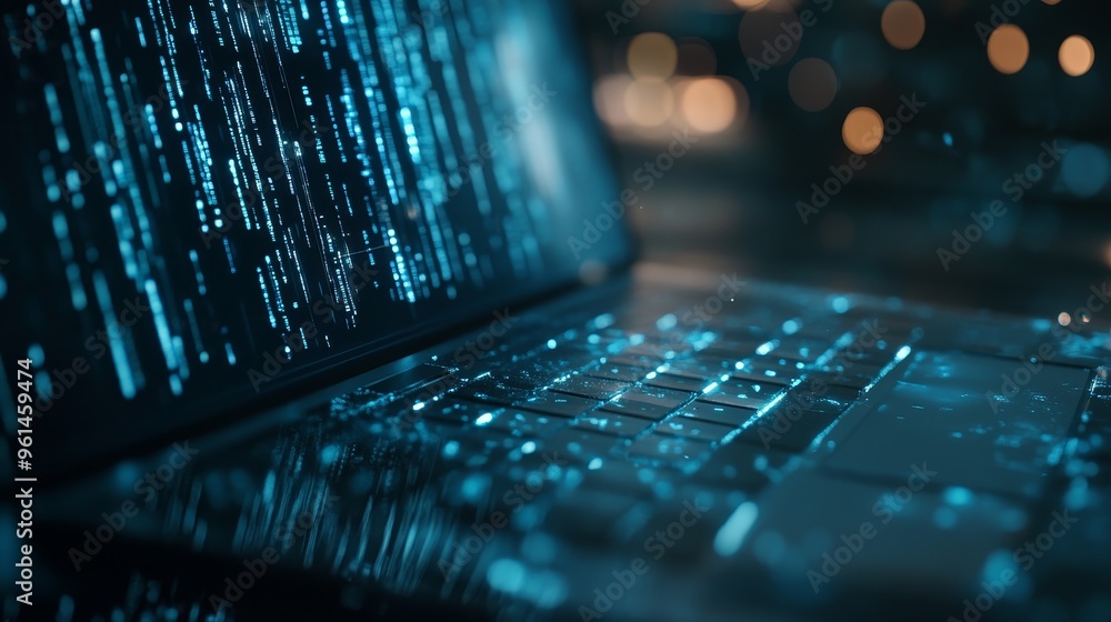 Poster a close-up of a laptop screen displaying cybersecurity training material. the image symbolizes onlin
