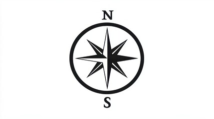 Navigation Tool: Black Compass Icon on White Background - Large Image