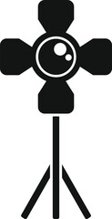 Obraz premium Studio spotlight standing on tripod illuminating with bright light beam, simple black icon