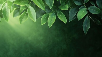 Fototapeta premium Fresh green leaves create a serene atmosphere, perfect for nature-themed backgrounds and environmental projects.