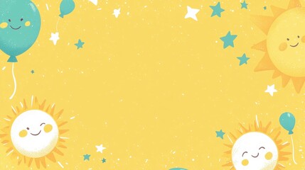 Cute Sun and Balloon Illustration on Yellow Background
