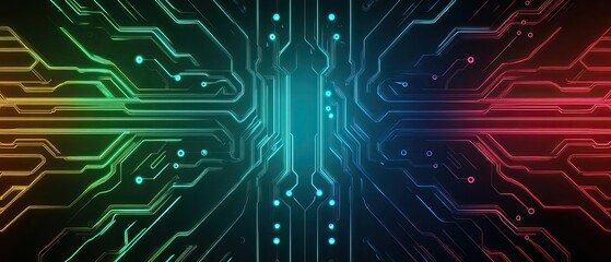Obraz premium Futuristic circuit board design with vibrant colors and glowing elements, perfect for technology and innovation themes.