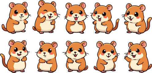 set of cartoon hamster, isolated on white background , transparent vector style flat color png image	