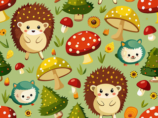 A looped background depicting hedgehogs and mushrooms.